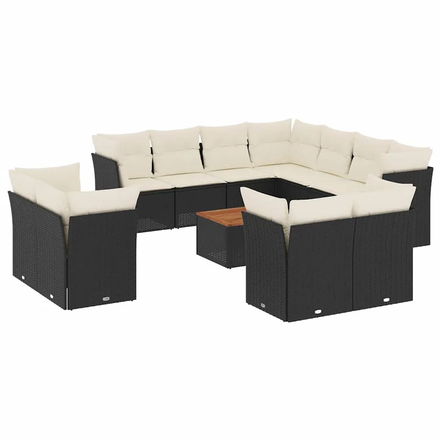 Salon de jardin 12 pcs avec coussins noir résine tressée - 2