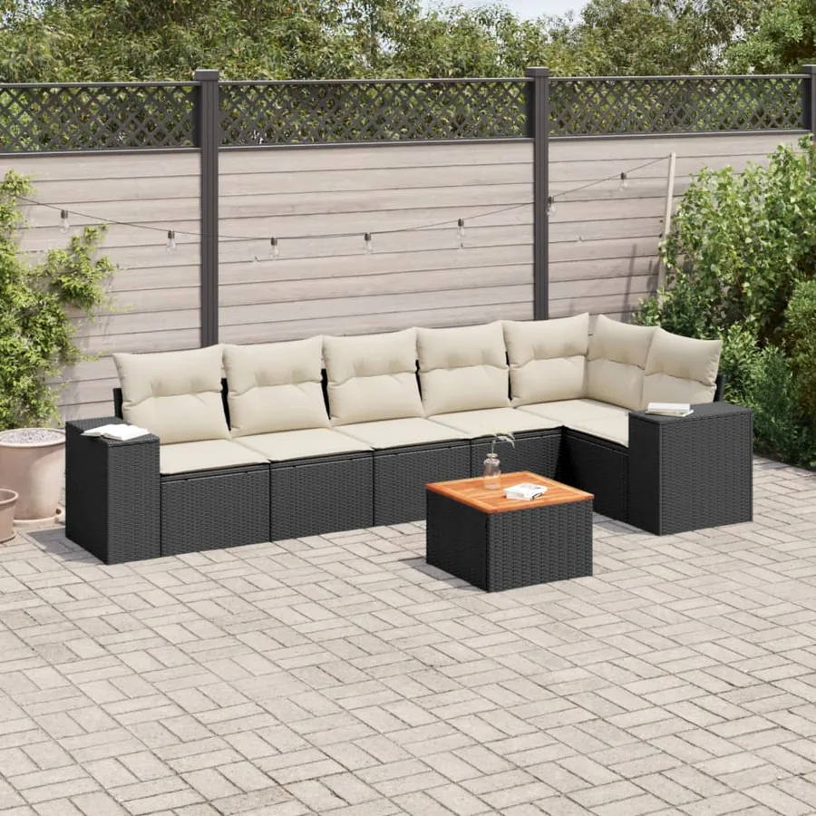 Salon de jardin 7 pcs avec coussins noir résine tressée 62 x 62 x 69 cm - 62,6 kg