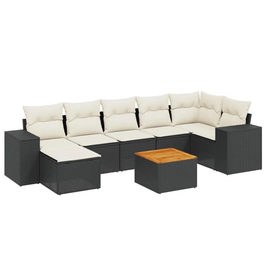 Salon de jardin 8 pcs avec coussins noir résine tressée - 2
