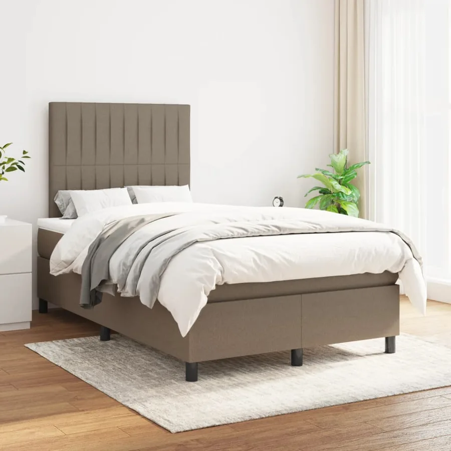 Sommier à lattes de lit avec matelas taupe 120x190 cm tissu - 3