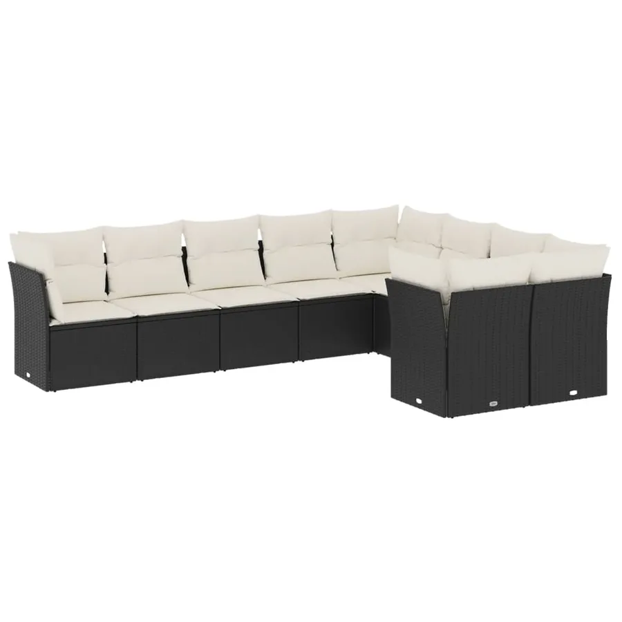 Salon de jardin 9 pcs avec coussins noir résine tressée - 2