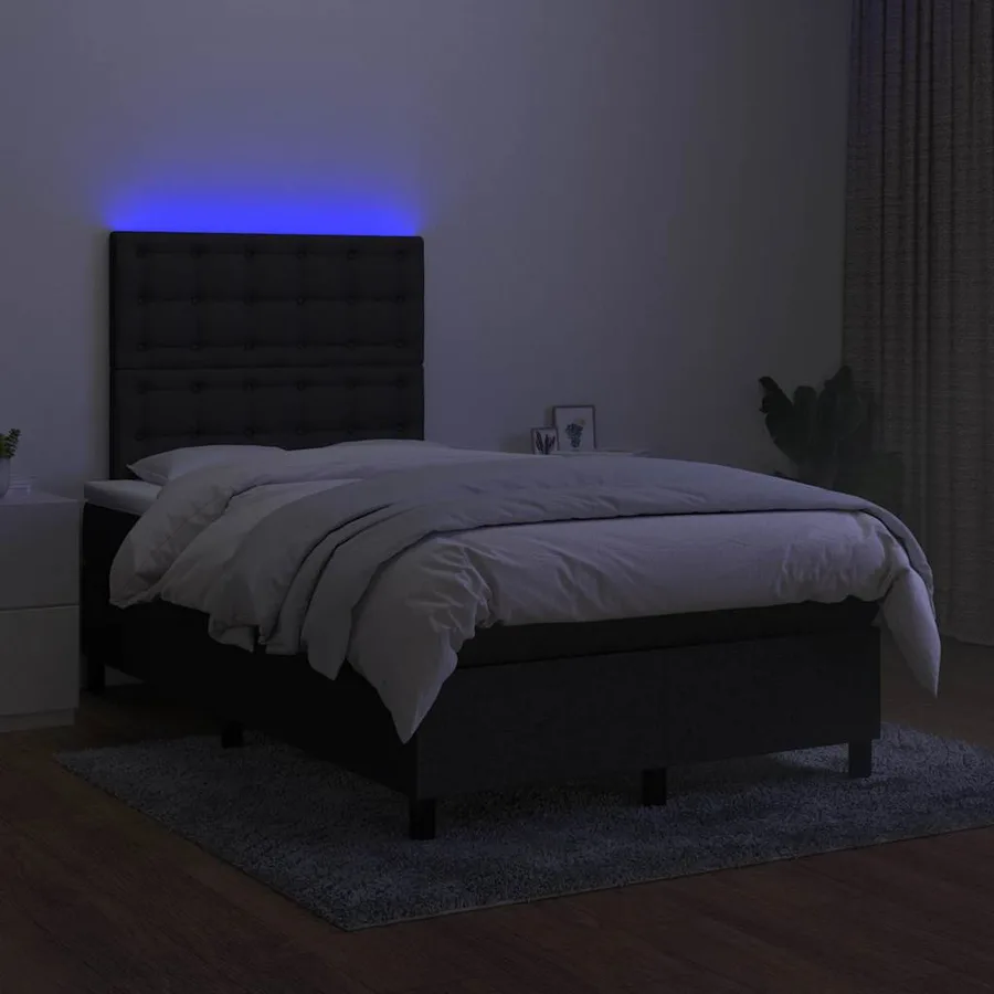 Sommier à lattes de lit matelas et LED noir 120x190 cm tissu - 4