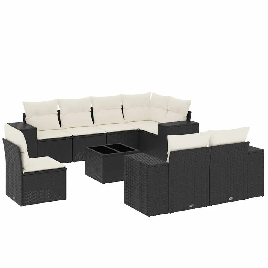 Salon de jardin 9 pcs avec coussins noir résine tressée - 2