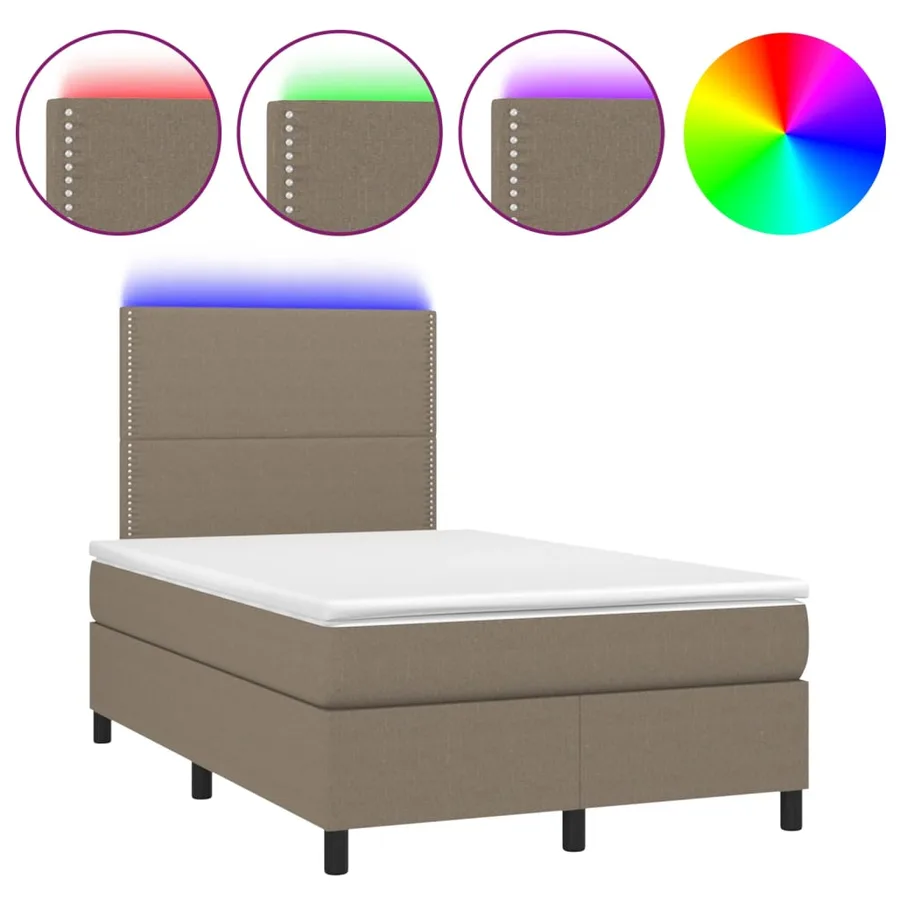 Sommier à lattes de lit matelas et LED taupe 120x190 cm tissu - 2