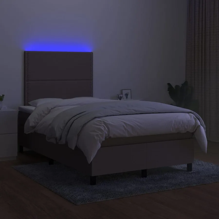 Sommier à lattes de lit matelas et LED taupe 120x190 cm tissu - 4