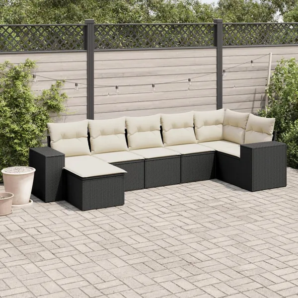 Salon de jardin 7 pcs avec coussins noir résine tressée 62 x 62 x 69 cm - 62,0 kg