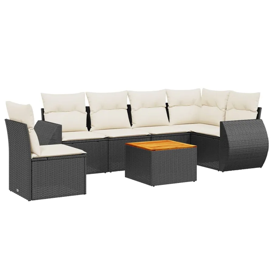 Salon de jardin 7 pcs avec coussins noir résine tressée 62 x 62 x 69 cm - 59,6 kg - 2