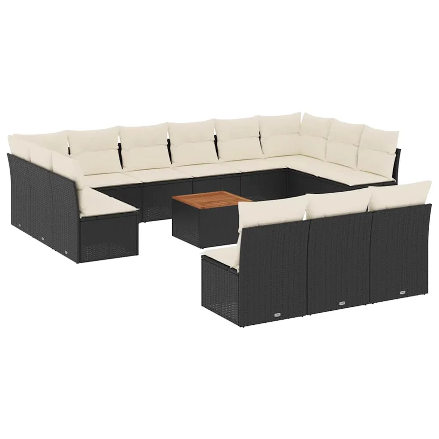 Salon de jardin avec coussins 14 pcs noir résine tressée - 2