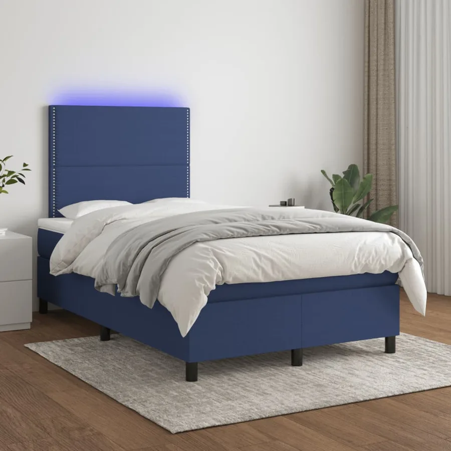 Sommier à lattes de lit matelas et LED bleu 120x190 cm tissu - 5
