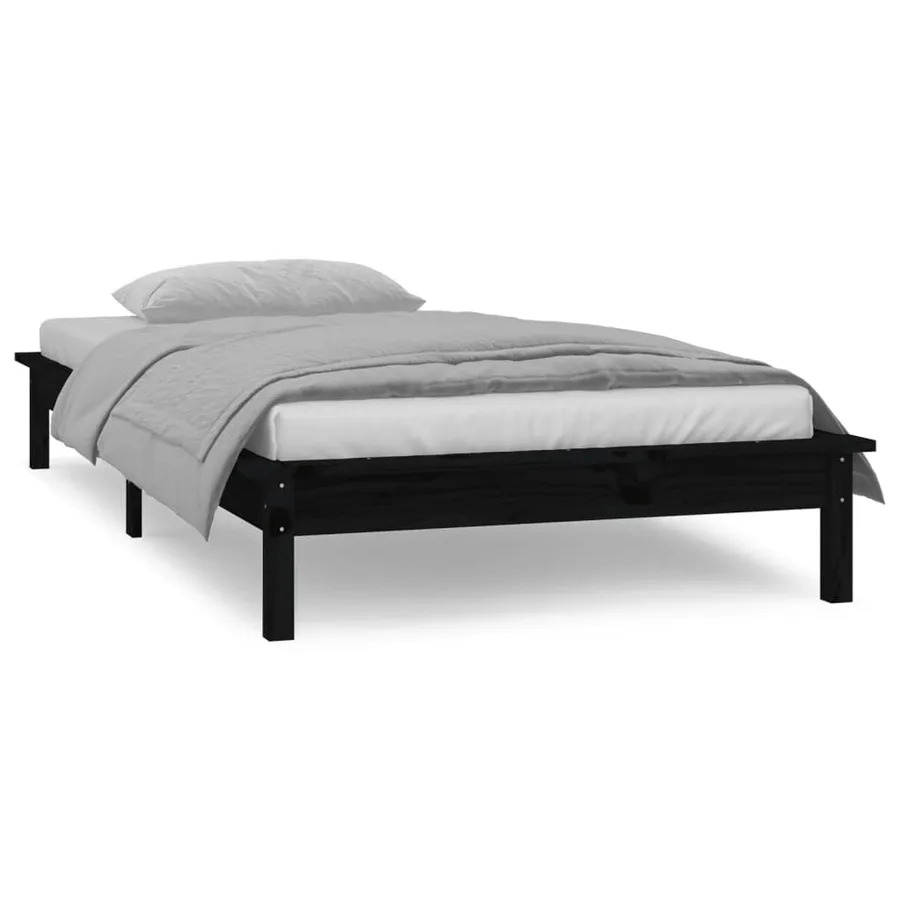 Cadre de lit à LED sans matelas noir 90x190 cm bois massif - 4