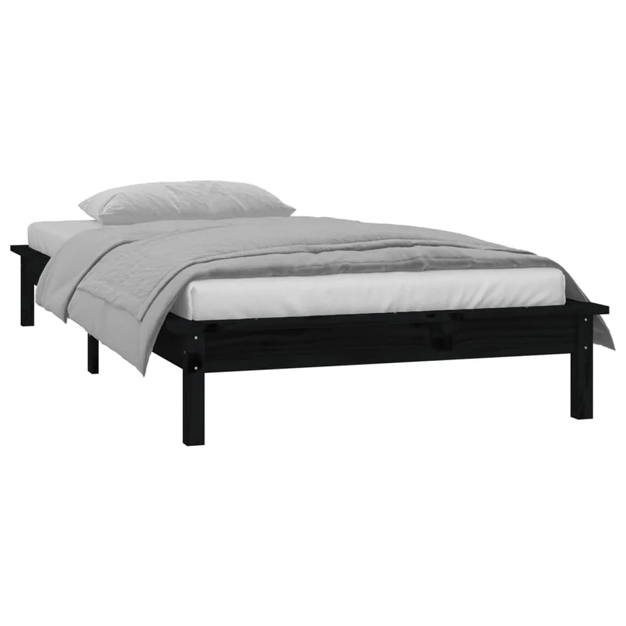 Cadre de lit à LED sans matelas noir 90x190 cm bois massif - 5