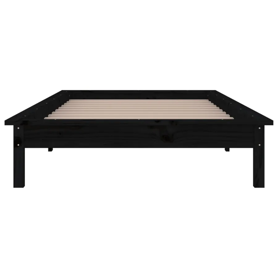 Cadre de lit à LED sans matelas noir 90x190 cm bois massif - 7