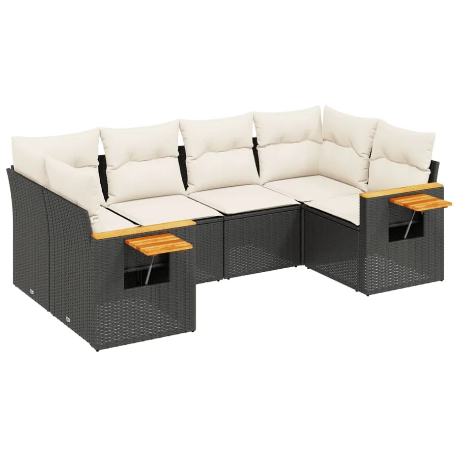 Salon de jardin 6 pcs avec coussins noir résine tressée - 2
