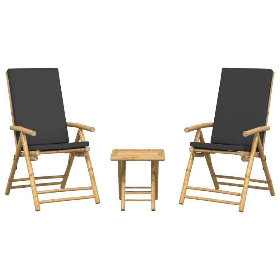 Ensemble de bistro pliante 3 pcs et coussins gris foncé bambou - 4