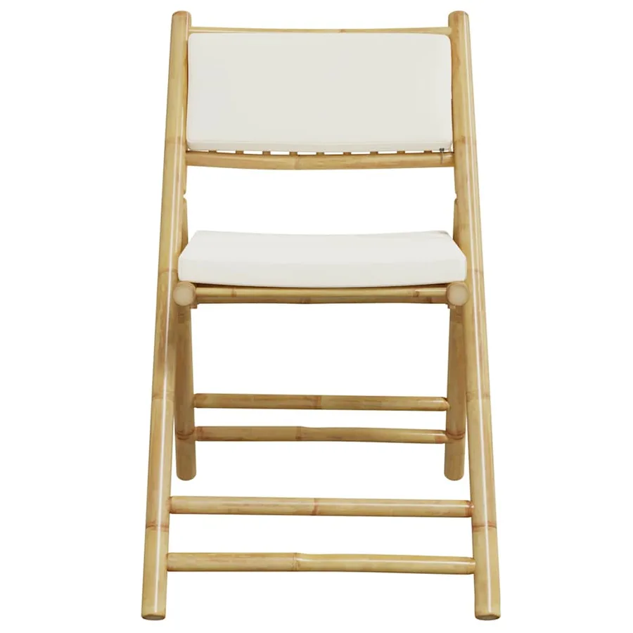 Ensemble de bistro pliante 3 pcs et coussins blanc crème bambou - 6