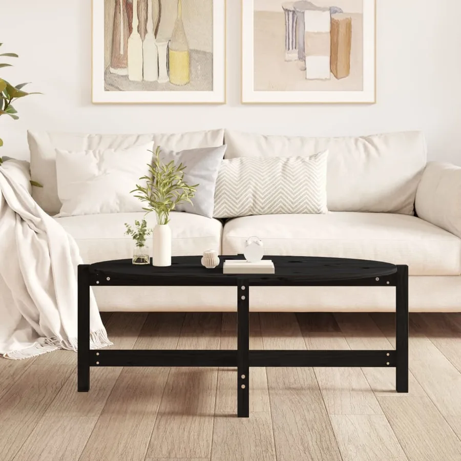 Table basse Noir 118x63x45 cm Bois massif de pin - 3