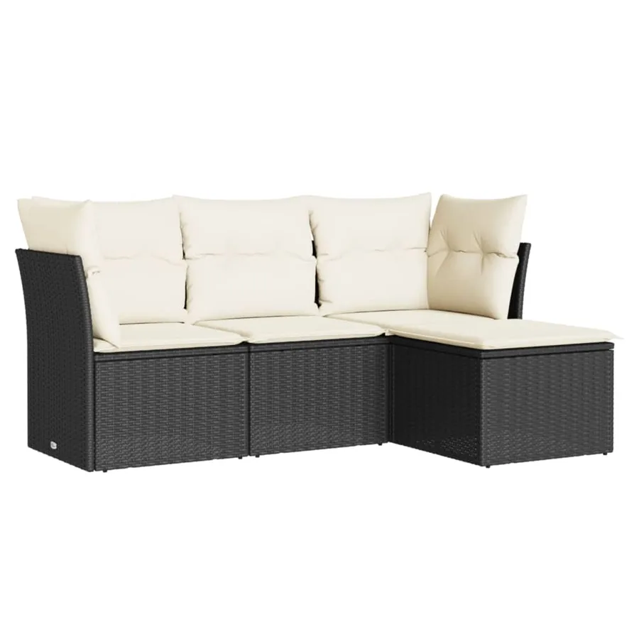 Salon de jardin 4 pcs avec coussins noir résine tressée - 2