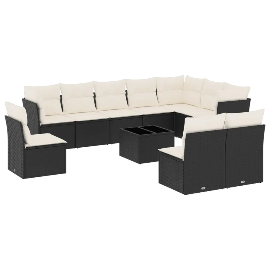 Salon de jardin 11 pcs avec coussins noir résine tressée - 2