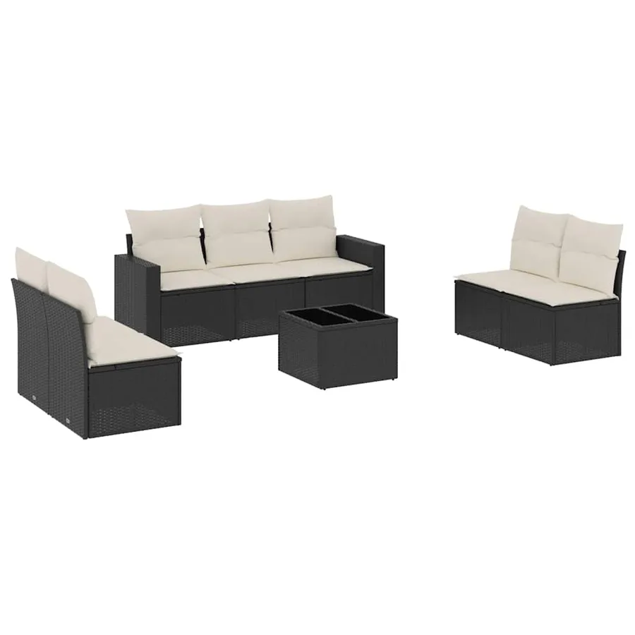 Salon de jardin 8 pcs avec coussins noir résine tressée - 2