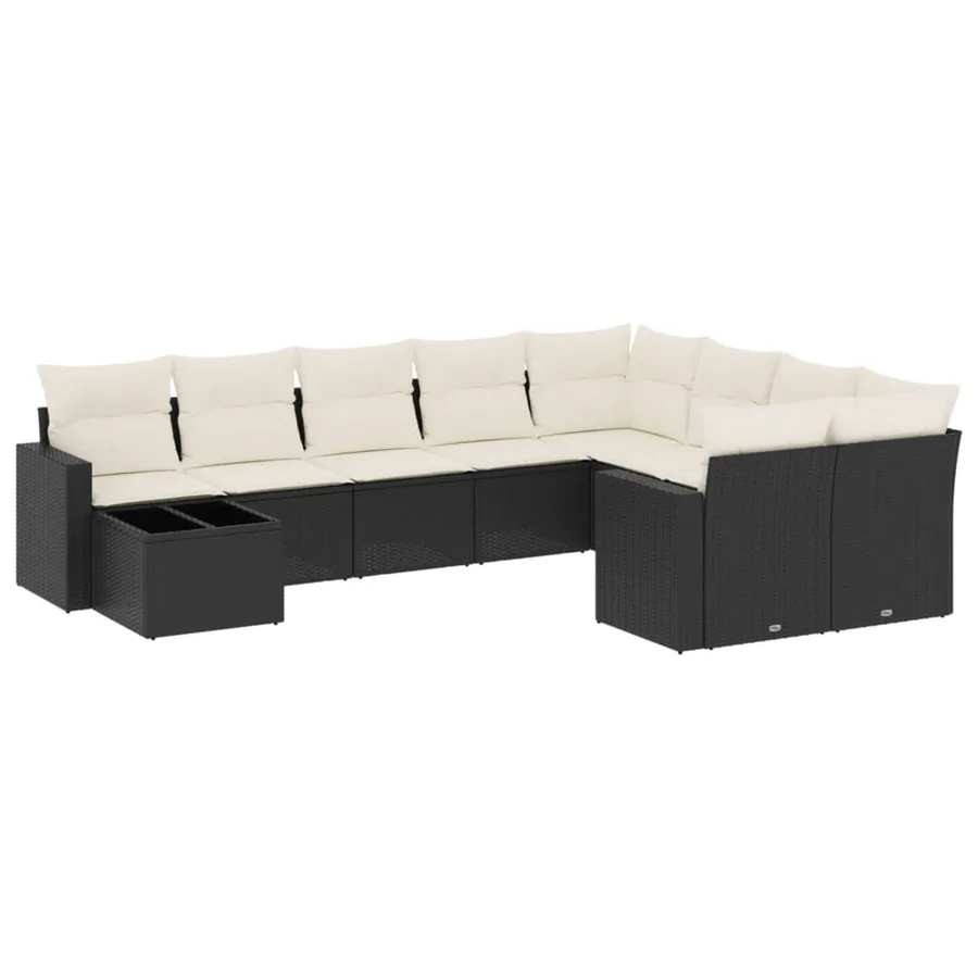 Salon de jardin 10 pcs avec coussins noir résine tressée - 2
