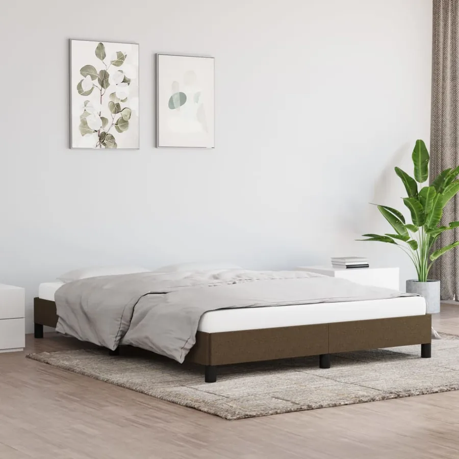 Cadre de lit sans matelas marron foncé 140x200 cm tissu