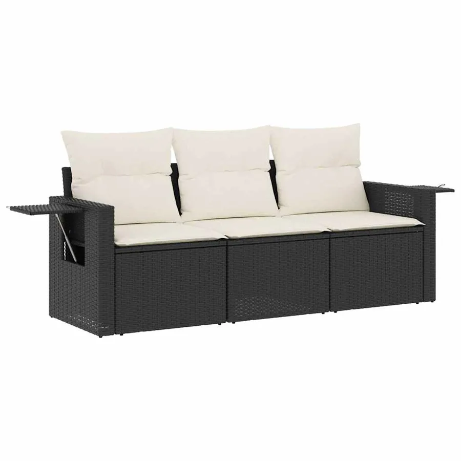 Salon de jardin 3 pcs avec coussins noir résine tressée - 2
