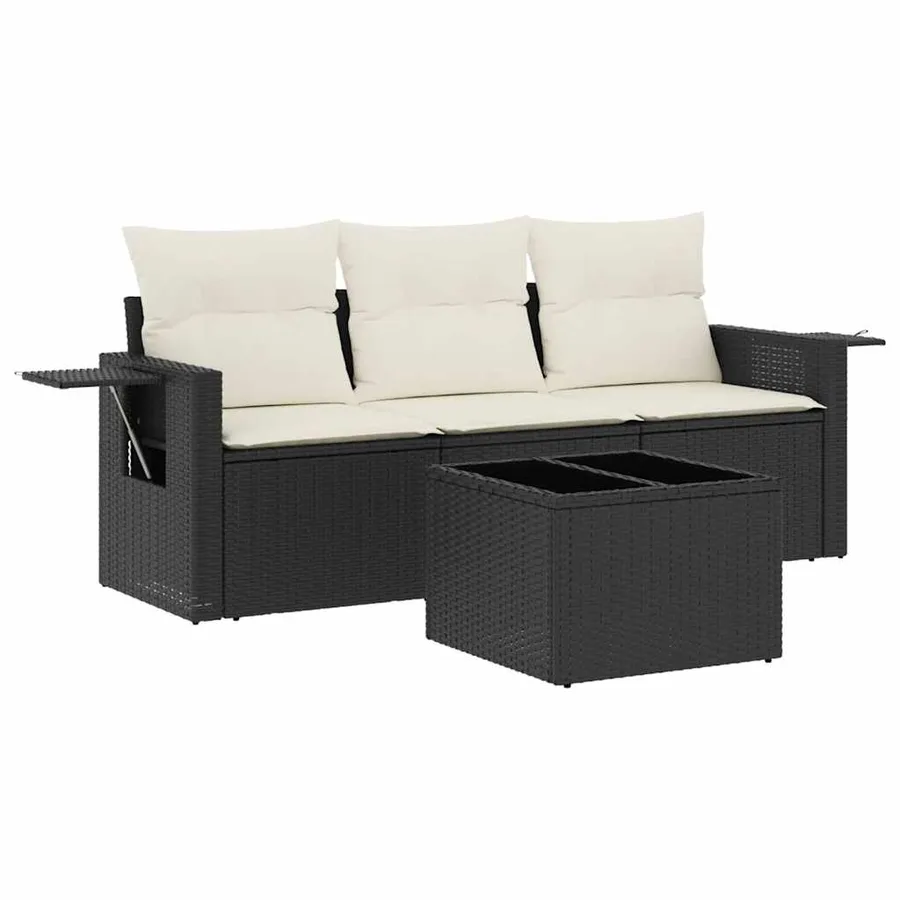 Salon de jardin 4 pcs avec coussins noir résine tressée - 2