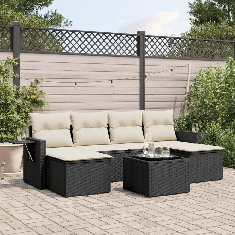 Salon de jardin 7 pcs avec coussins noir résine tressée 55 x 62 x 69 cm - 57,4 kg