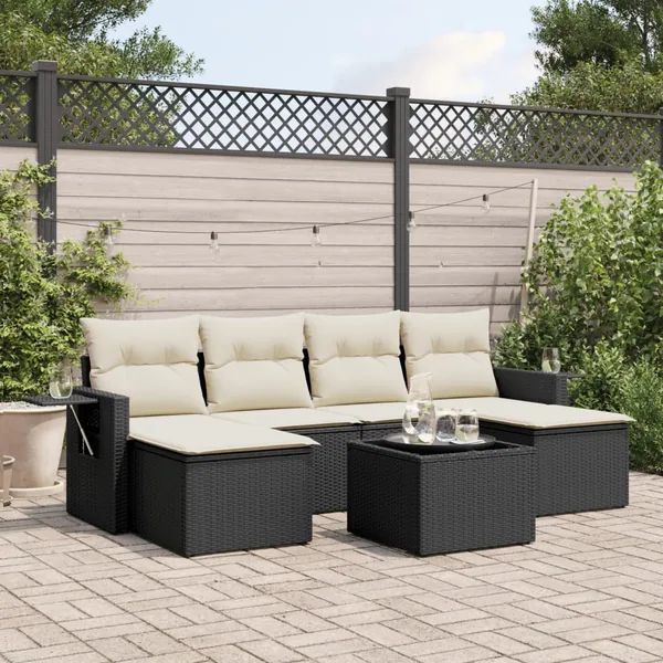 Salon de jardin 7 pcs avec coussins noir résine tressée 55 x 62 x 69 cm - 57,4 kg