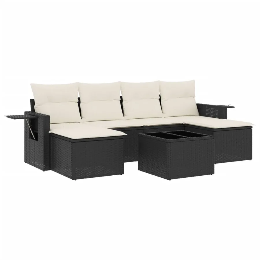 Salon de jardin 7 pcs avec coussins noir résine tressée 55 x 62 x 69 cm - 57,4 kg - 2