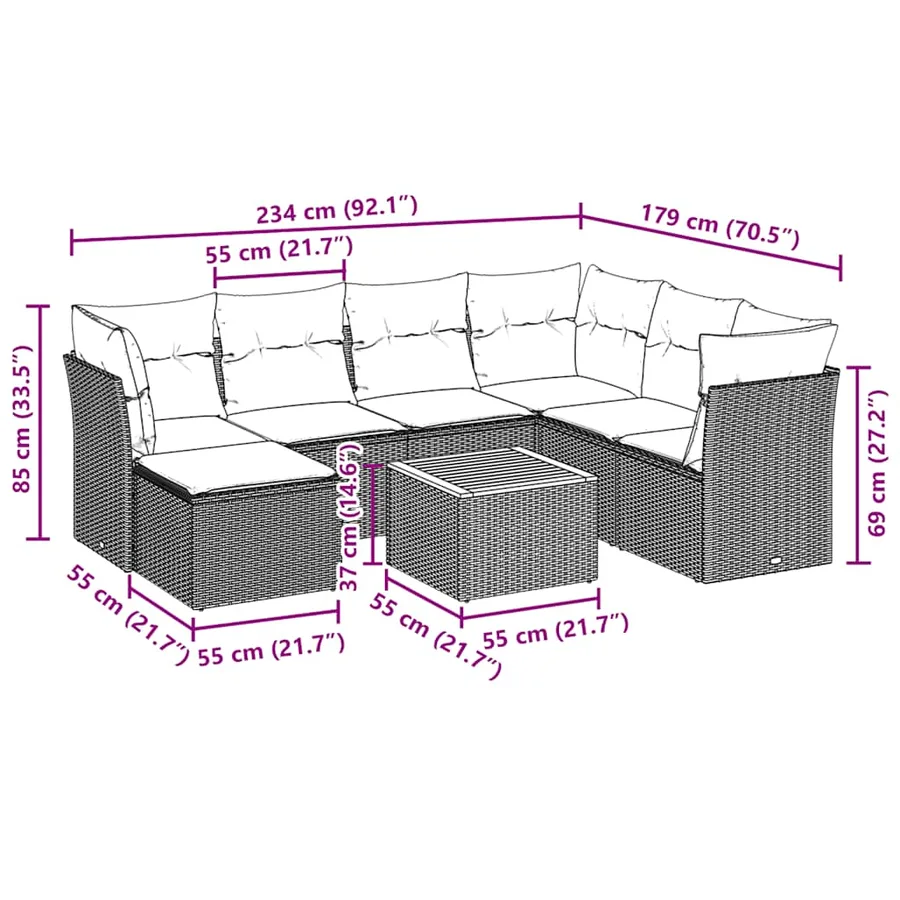 Salon de jardin 8 pcs avec coussins noir résine tressée - 11