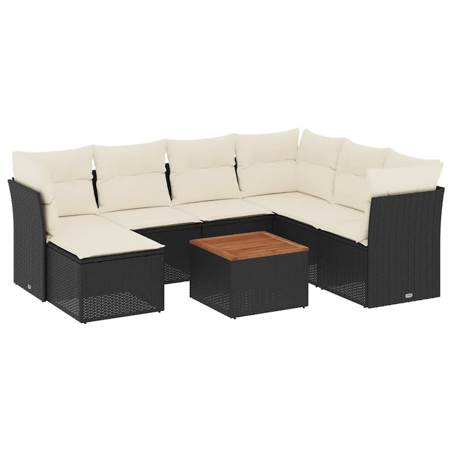 Salon de jardin 8 pcs avec coussins noir résine tressée - 2