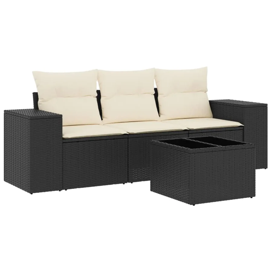 Salon de jardin 4 pcs avec coussins noir résine tressée - 2