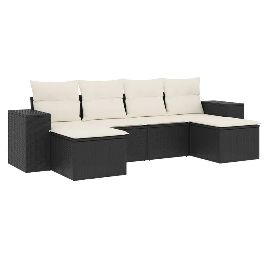 Salon de jardin 6 pcs avec coussins noir résine tressée - 2
