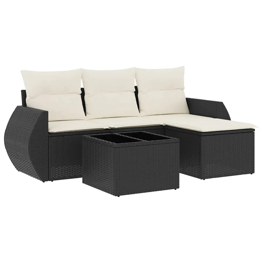 Salon de jardin 5 pcs avec coussins noir résine tressée - 2