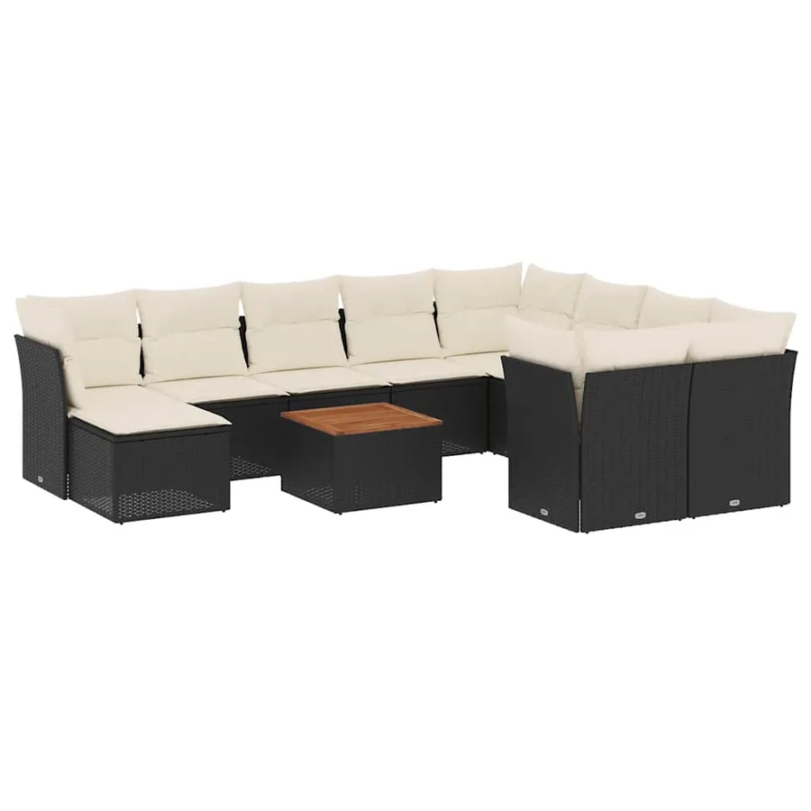 Salon de jardin 11 pcs avec coussins noir résine tressée - 2