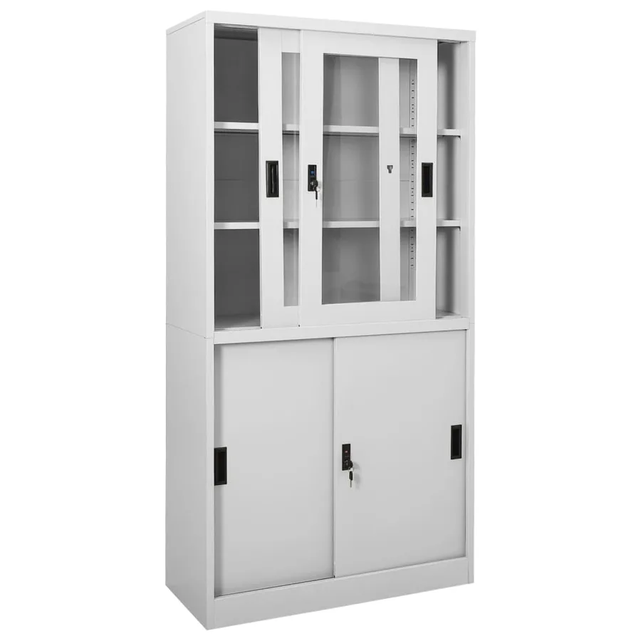 Armoire à bureau porte coulissante Gris clair 90x40x180cm Acier - 5