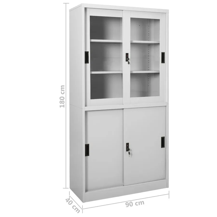 Armoire à bureau porte coulissante Gris clair 90x40x180cm Acier - 8