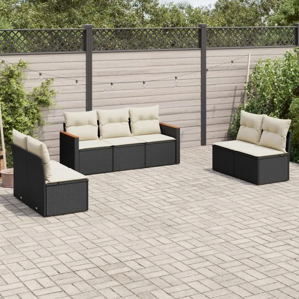 Salon de jardin 7 pcs avec coussins noir résine tressée 55 x 62 x 69 cm - 59,4 kg