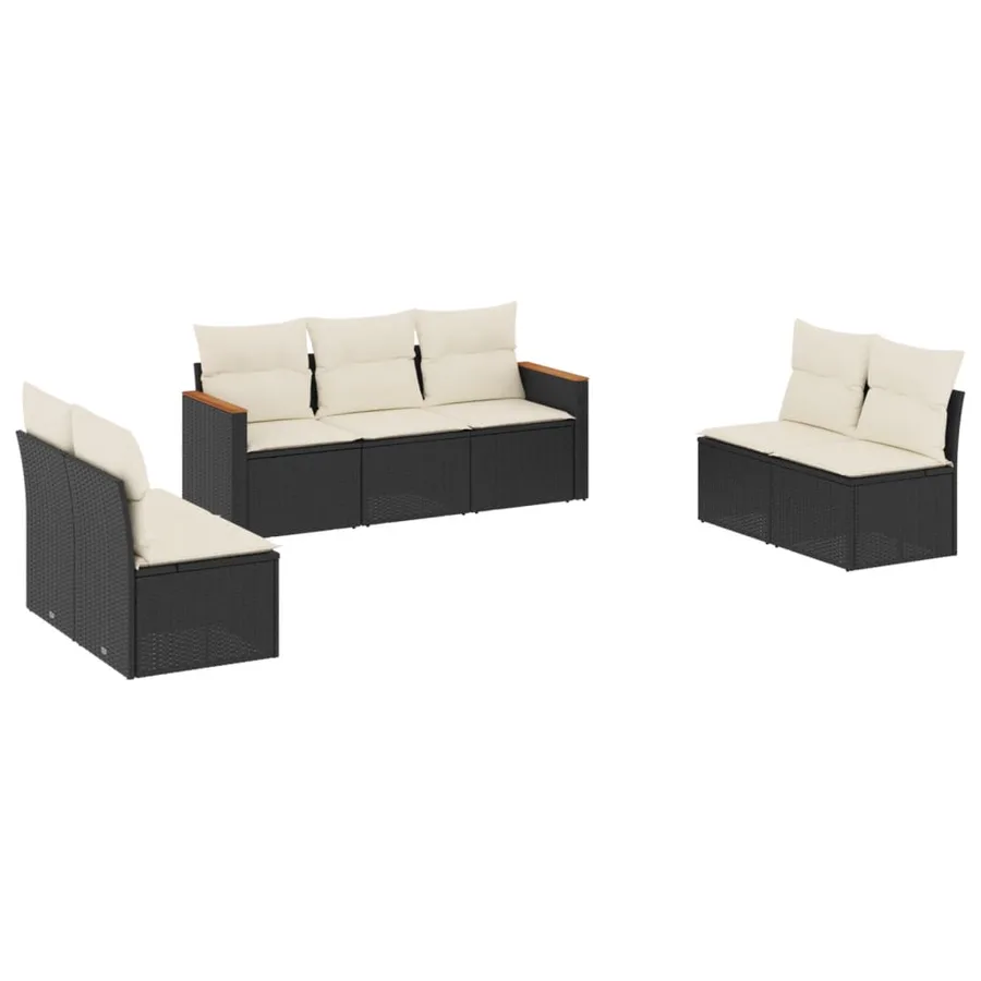 Salon de jardin 7 pcs avec coussins noir résine tressée 55 x 62 x 69 cm - 59,4 kg - 2
