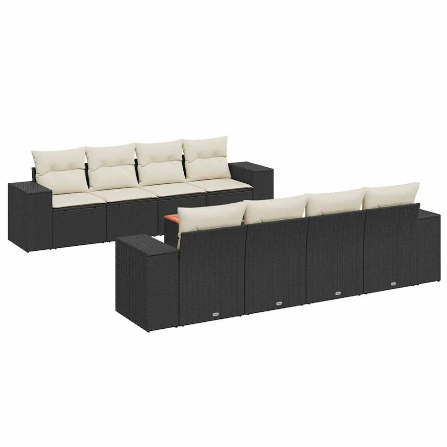 Salon de jardin 9 pcs avec coussins noir résine tressée - 2