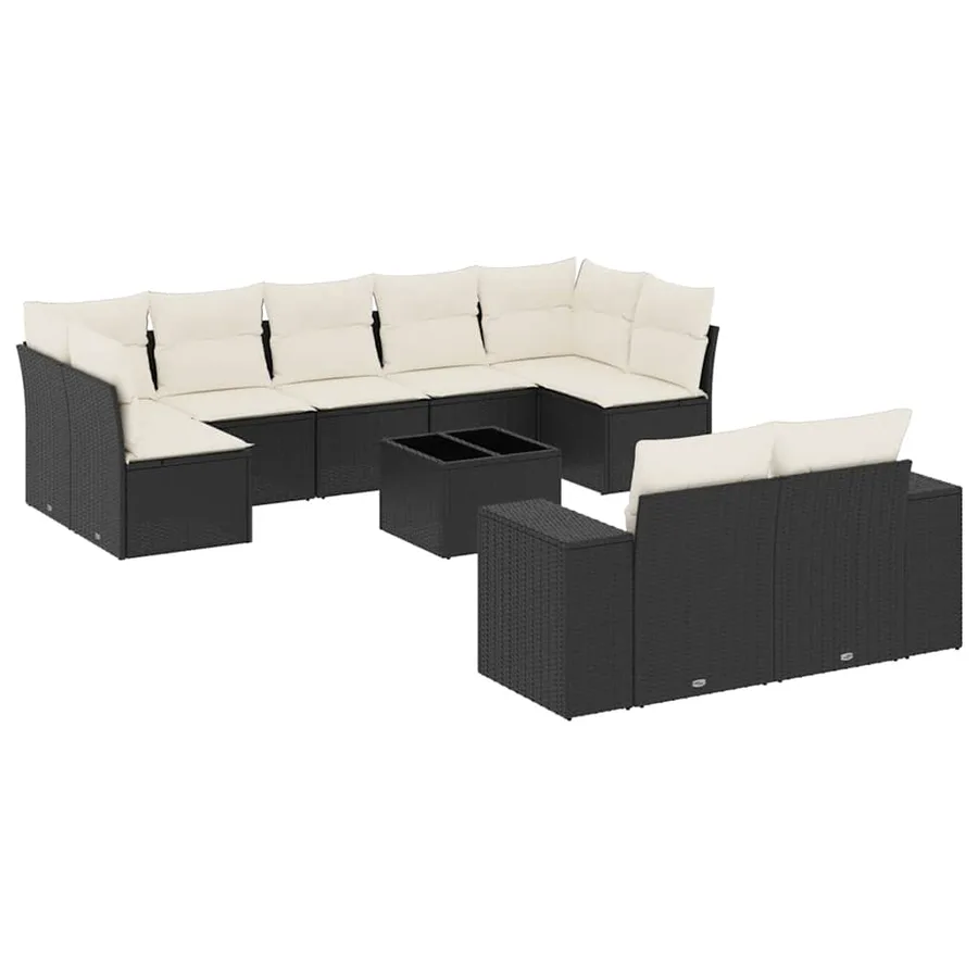 Salon de jardin 10 pcs avec coussins noir résine tressée - 2