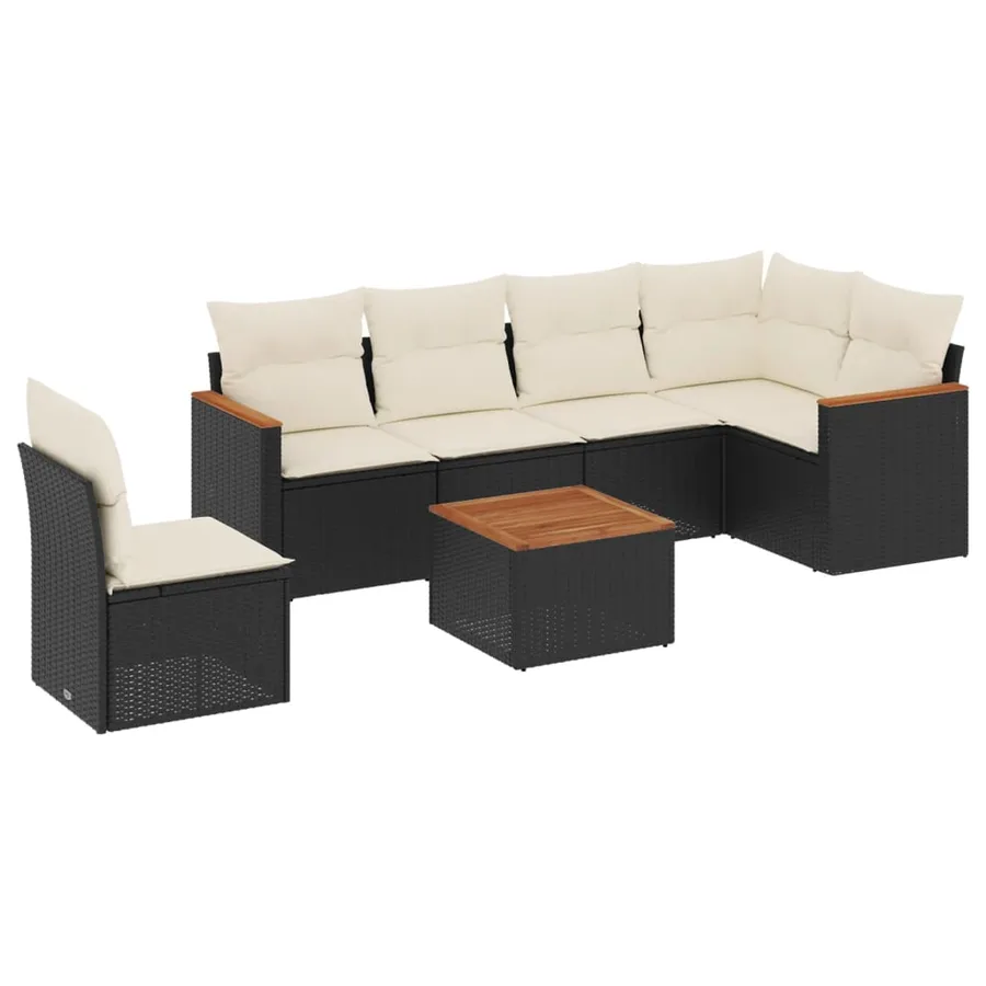 Salon de jardin 7 pcs avec coussins noir résine tressée 62 x 62 x 69 cm - 59,8 kg - 2