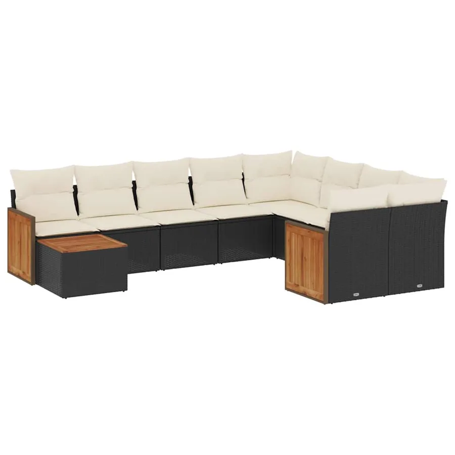Salon de jardin 10 pcs avec coussins noir résine tressée - 2