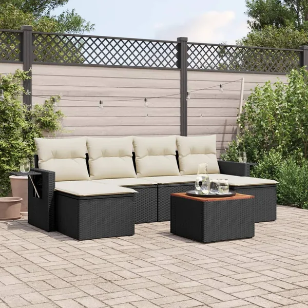 Salon de jardin 7 pcs avec coussins noir résine tressée 55 x 62 x 69 cm - 56,6 kg
