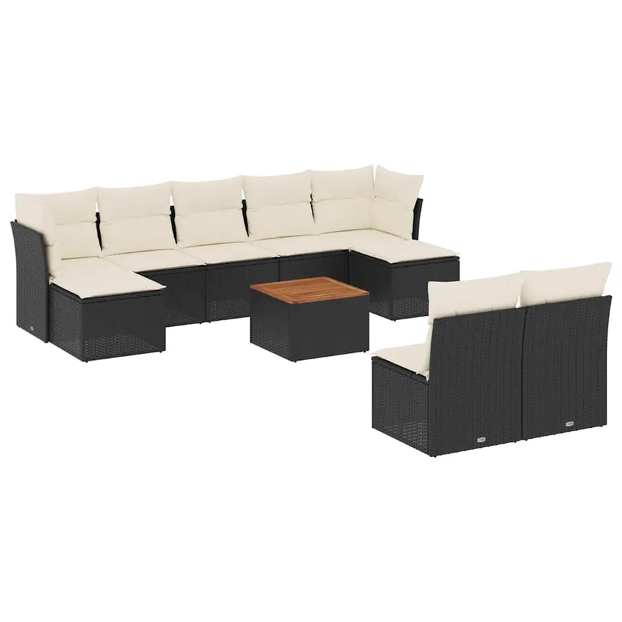 Salon de jardin 10 pcs avec coussins noir résine tressée - 2