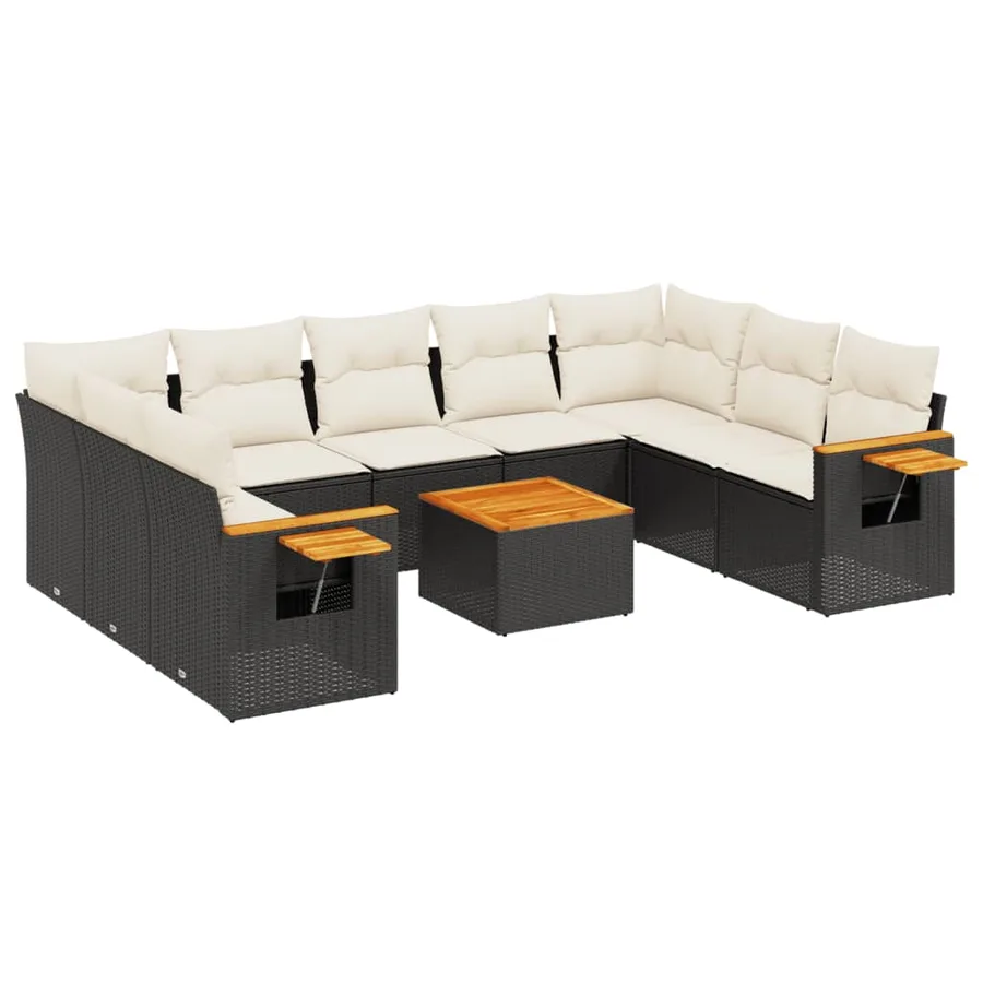 Salon de jardin 10 pcs avec coussins noir résine tressée - 2