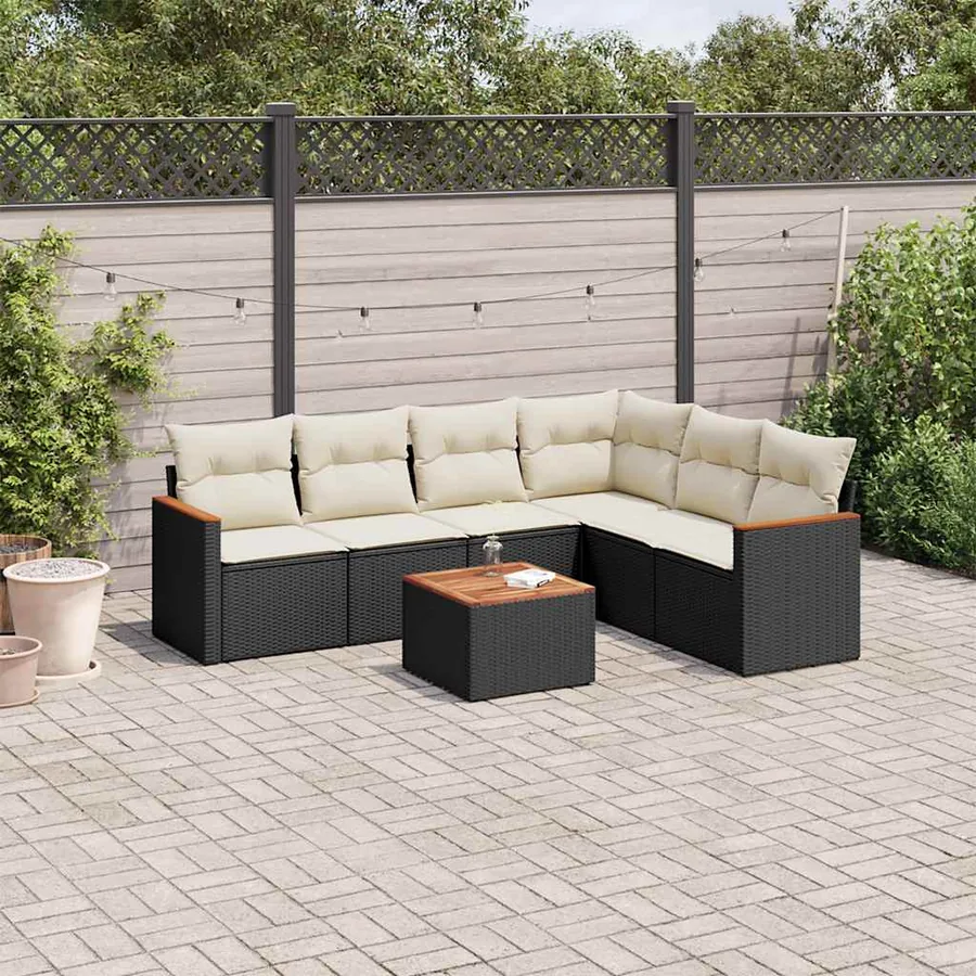 Salon de jardin 7 pcs avec coussins noir résine tressée 62 x 62 x 69 cm - 59,8 kg