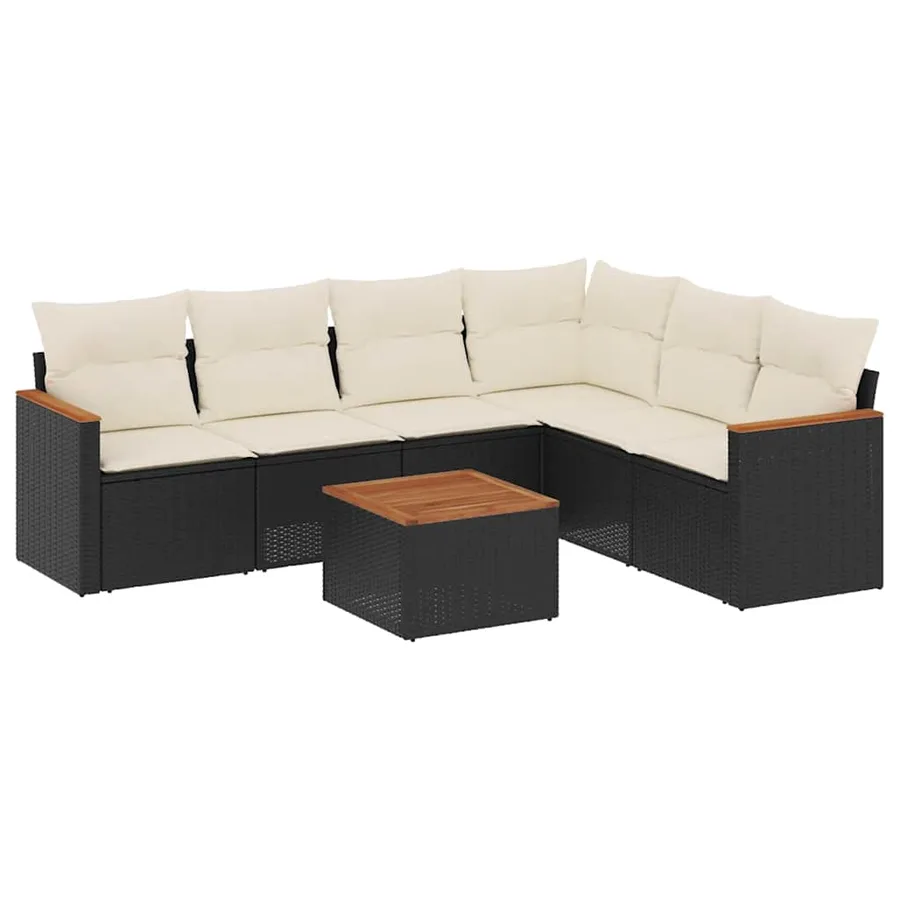 Salon de jardin 7 pcs avec coussins noir résine tressée 62 x 62 x 69 cm - 59,8 kg - 2