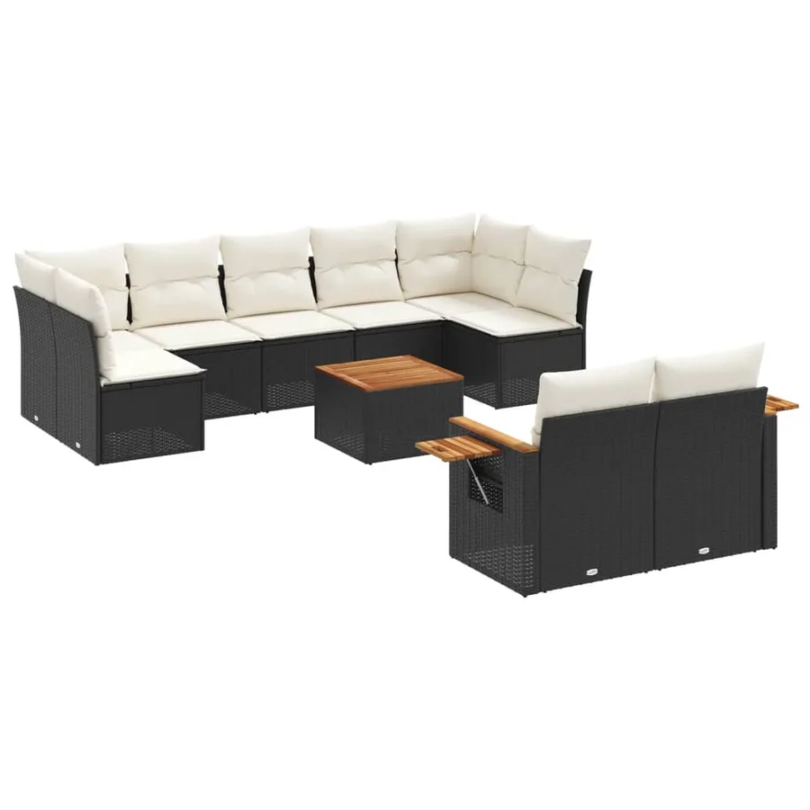Salon de jardin 10 pcs avec coussins noir résine tressée - 2